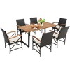 Costway 7 PCS Patio Rattan Dining Set Acacia Wood Table 6 Wicker Chairs with Umbrella Hole - 3 of 4