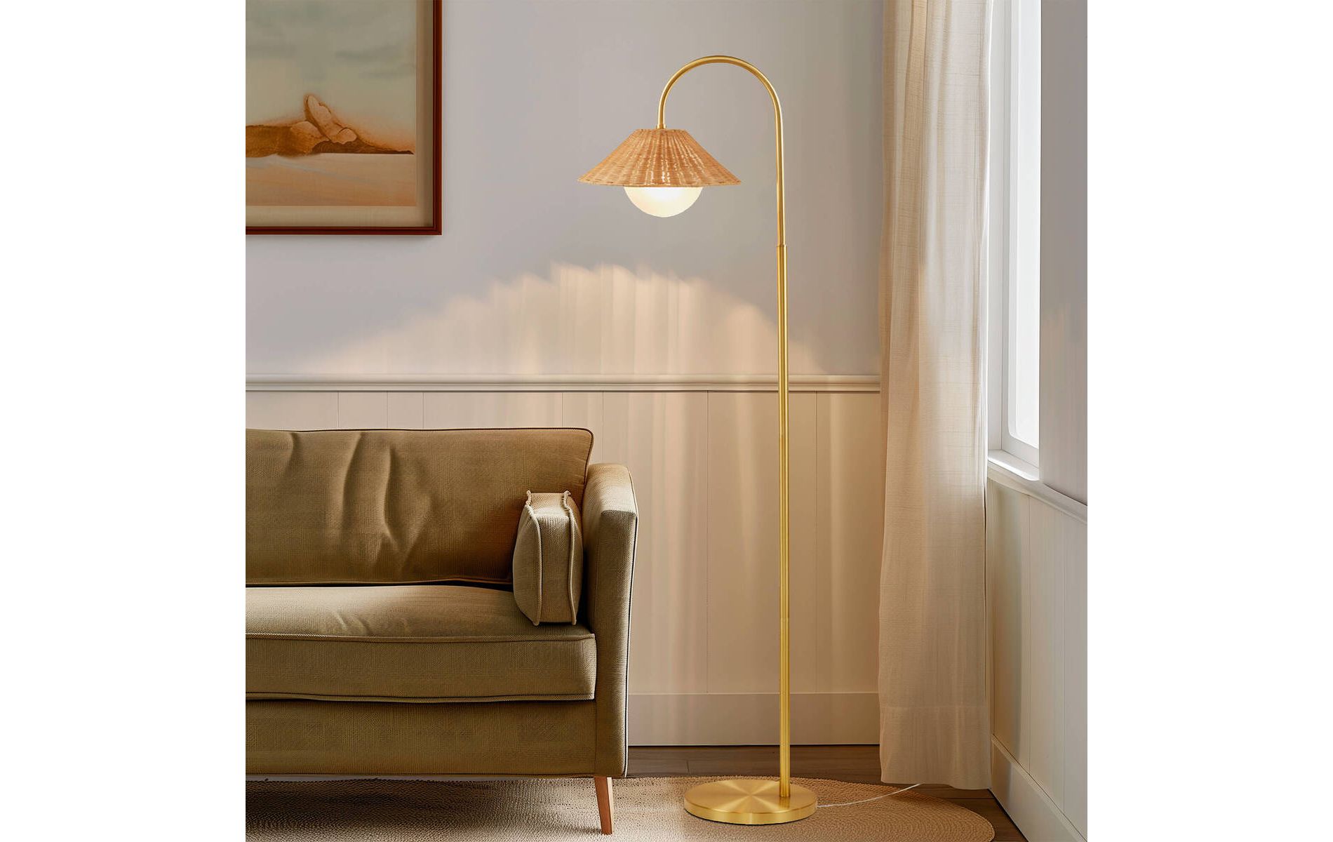 Rattan Weave Shade Floor Lamp Gold/Natural See below