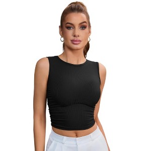 INSPIRE CHIC Women's Sleeveless Ribbed Waist-Cinched Workout Tank Top with Dual Side Pleats - 1 of 4