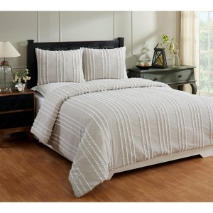 King Winston Comforter 100% Cotton Tufted Chenille Comforter Set Taupe - Better Trends - 1 of 4