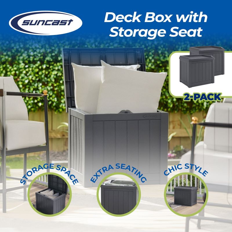 Suncast SS601 22 Gallon Outdoor Patio Small Deck Box w/ Storage Seat, 2 of 7