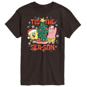 Men's - SpongeBob SquarePants - Tis The Season Christmas Spongebob and Patrick Short Sleeve Graphic T-Shirt - 1 of 4