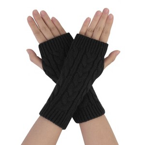 Allegra K Women's Fingerless Gloves Knitted Ribbed Cuff Arm Warmers One Size - 1 of 4