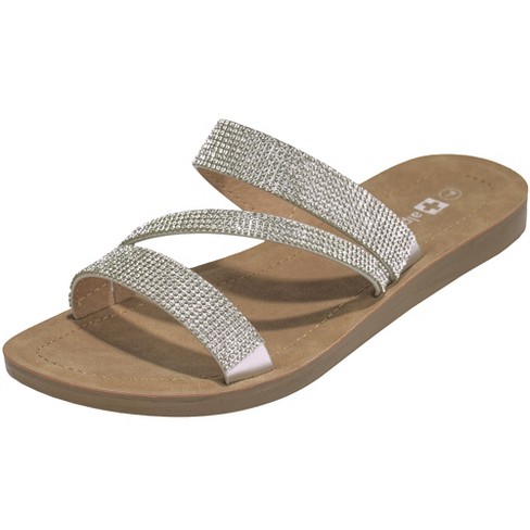 Alpine Swiss Womens Rhinestone Slide Sandals Dressy Summer Strappy