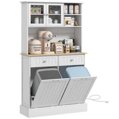 NicBex 67.7 Inch Kitchen Pantry Storage Cabinet with Charging Station and 2 Tilt Out Trash Cabinets for Dining Room,Bathroom,Kitchen