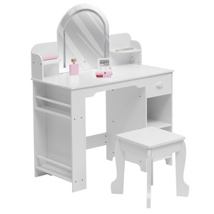 Kids Vanity with Lighted Mirror, Little Girls Vanity with Adjustable LED Light, Drawer & Open Shelves for 3-9 Yrs Girls - 1 of 4