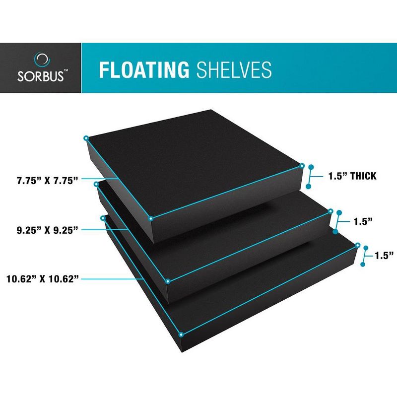 Sorbus 3 Piece Set Floating Square Shelves - Stylish, Versatile & Easy to Install! Perfect for Showpieces & Decor, 5 of 6