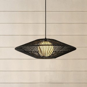 ALOADECOR 1 Light Modern Black Hand-Woven Rattan Pendant Light Chandelier for High Ceiling Bubble Shade  Pendant Light for Staircase - 1 of 4