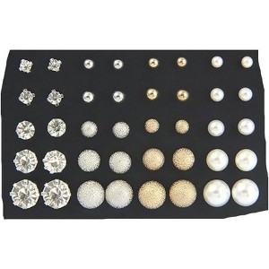 20 Pairs Crystal and Pearl Stud Earrings for Women & Men, Silver and Gold Color Set - 1 of 4