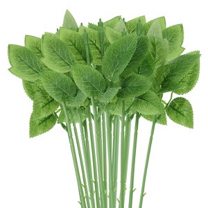 Unique Bargains DIY Craft Bouquet Artificial Plastic Rose Floral Wire Stem with Leaves Green - 1 of 4