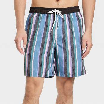 Men's 7" Vertical Striped Swim Trunks - Original Use™ Blue/Black/Green/Pink