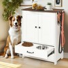 Lirago White and Dark Brown Cat Feeding Station 23.6x13.8x31.5"-2 Adjustable Bowls and 3 Hooks - 2 of 4