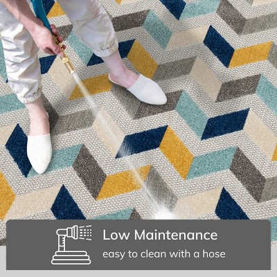 Well Woven Bela Chevron Geometric Indoor OutdoorHigh-Low Pile Grey Area Rug