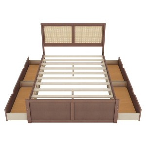YOOCOZZ Queen Size Platform Bed with 4 Storage Drawers, Rattan Headboard Design - 1 of 4