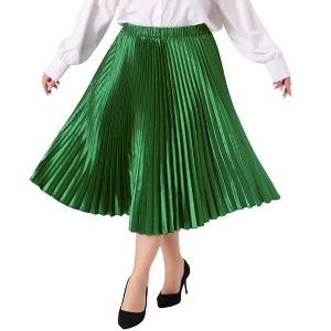 Agnes Orinda Women's Plus Size Pleated Stretched High Waist Metallic Shiny Midi Circle Skirts - 1 of 4