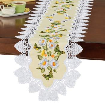 Collections Etc Embroidered Daisy Garland & Butterfly Lace Table Linens Runner