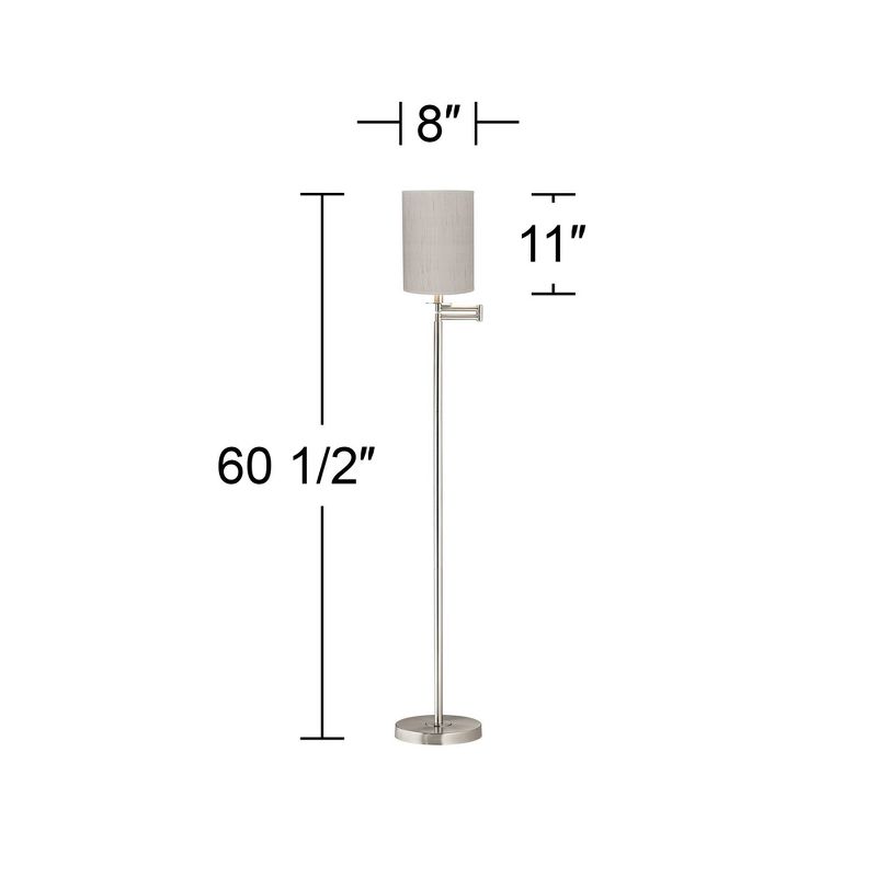 360 Lighting Modern Swing Arm Floor Lamp 60.5" Tall Brushed Nickel Ivory Natural Linen Cylinder Shade for Living Room Reading Bedroom Office, 3 of 4