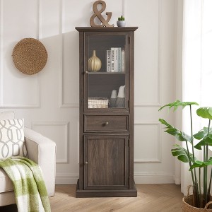 ORRD Modern Tall Storage Cabinet with 2 Glass Doors & Drawer, Freestanding Display Bookcase for Living Room, Office, Kitchen in Brown - 1 of 4