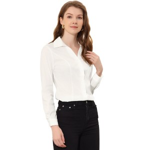 Allegra K Women's V Neck Button Down Long Sleeve Work Office Shirt - 1 of 4