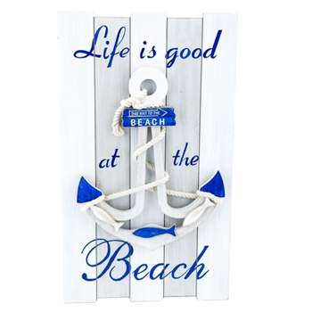 Beachcombers Life Good With Anchor Coastal Plaque Sign Wall Hanging Decor Decoration For The Beach 13.75 x 23.625 x 1 Inches.