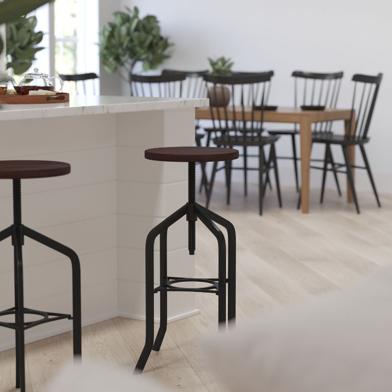 Merrick Lane 30 Inch Black Metal And Wood Bar Counter Stool With Adjustable Height Seat And 360° Swivel, 3 of 8