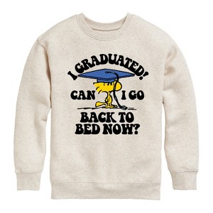 Boys' - Peanuts - Woodstock I Graduated! Can I Go Back to Bed Now? Graphic Long Sleeve Fleece Sweatshirt - 1 of 4