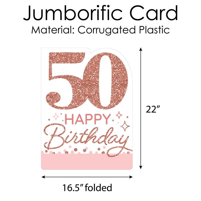 Big Dot of Happiness 50th Pink Rose Gold Birthday - Happy Birthday Giant Greeting Card - Big Shaped Jumborific Card - 16.5 x 22 inches, 5 of 8