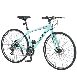 RISOKEYS 700C Hybrid Road Bike for Men & Women,7 Speed Hybrid Bike Aluminum Alloy Frame Double Disc Brakes , Lightweight Frame, Commuting, - 1 of 4