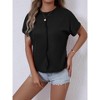 Women's Waffle Knit Crew Neck Short Sleeve Casual Loose Tunic Top - 4 of 4