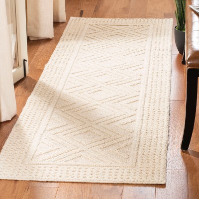 Ivory Hand-Knotted Wool Runner Rug, 2'3" x 14'
