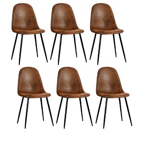 FurnitureR Dining Chairs Set of 6 with Metal Legs, Suede Fabric Comfortable Side Seating Mid-Back Amrless for Kitchen, Restarant, Living Room, Brown - 1 of 4