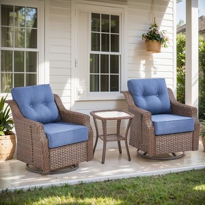 POCASSY Outdoor Swivel Patio Chairs Set with 6-Inch Thick Cushions, All Weather Brown Wicker Patio Furniture Set Outdoor Bistro Set for Porch - 1 of 4