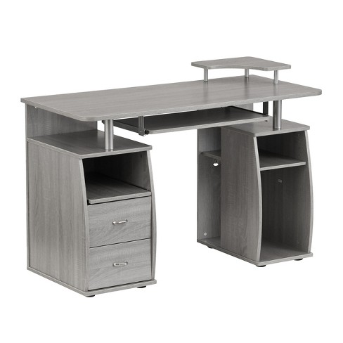 Wood Computer Desk With Drawers Gray, Computer Desk With Storage Drawers