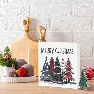 Christmas Tree Decor, Merry Christmas Square Wooden Sign for Desk - 1 of 4