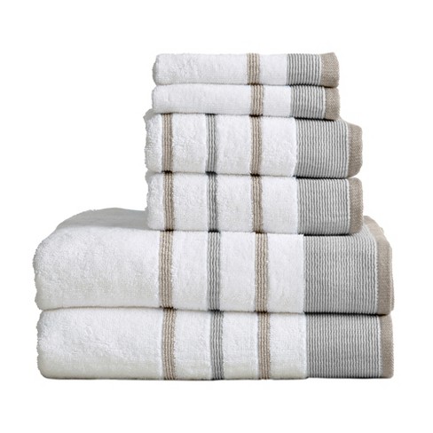 100% Cotton Quick-Dry Decorative Stripe Bath Towel Set (Hand Towel  (4-Pack), Glacier Grey / Cappuccino) - Great Bay Home