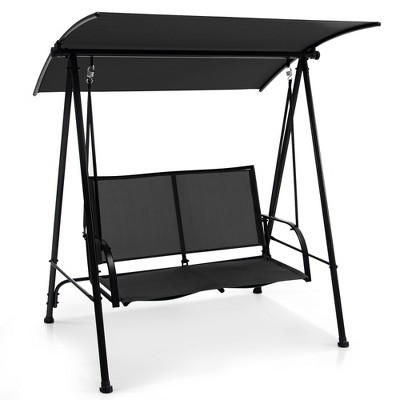 Tangkula 2-Person Patio Swing Seat Swing Bench Canopy Swing Loveseat Outdoor