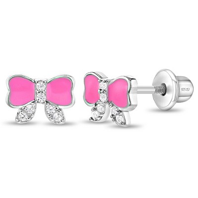 Girls' Pretty In Pink Bow Screw Back Sterling Silver Earrings - In ...