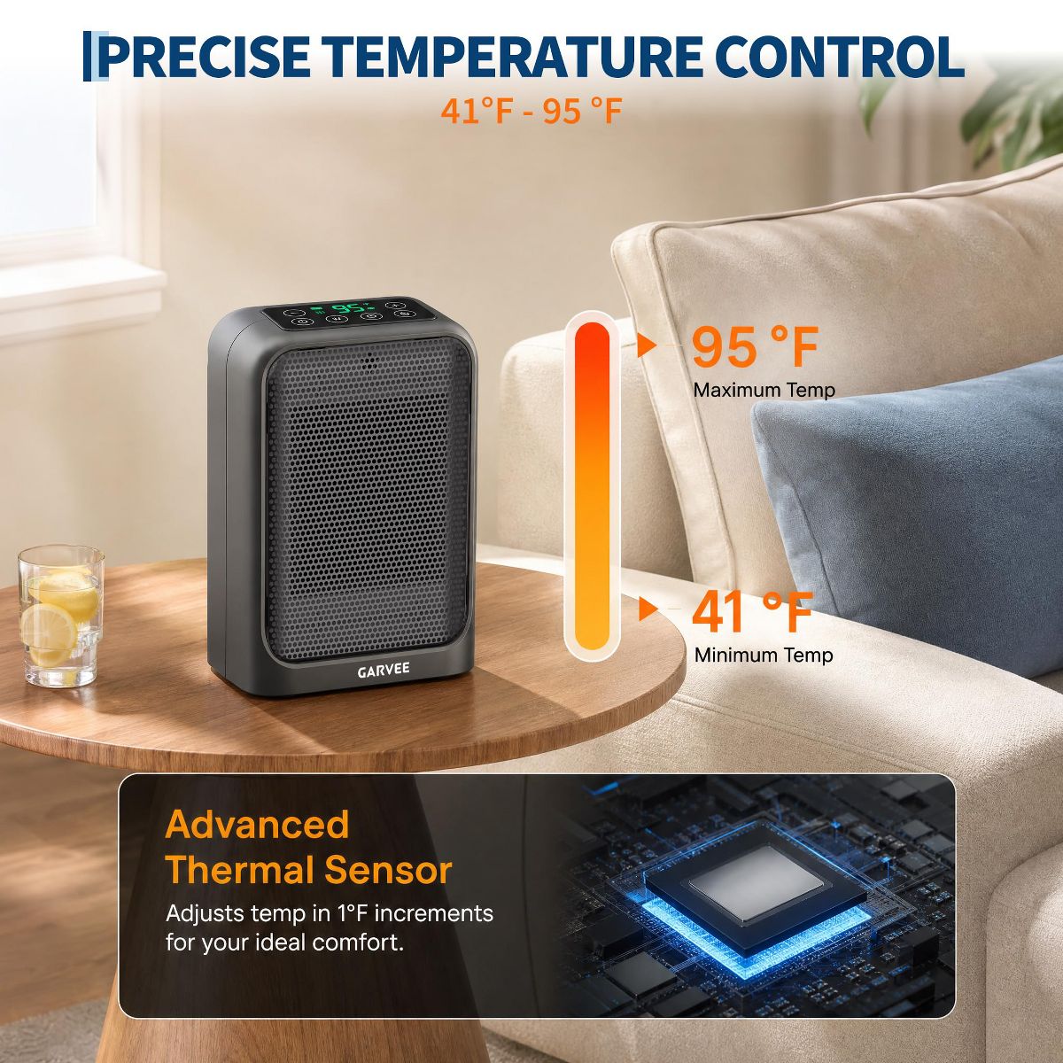 Ceramic Space Heater, 1500W Portable PTC Desk Heater, 3 Heating Levels & Fan Mode, Thermostat, Tip-Over Protection, Quiet for Office Bedroom - thumbnail 2