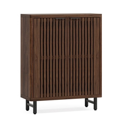 Lirago Brown 6-Tier Shoe Cabinet MDF Wooden 33.5x13.8x43.7 Louvered Doors Adjustable Shelves Storage