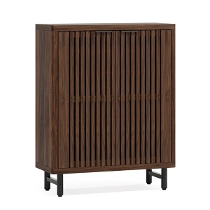 Lirago Brown 6-Tier Shoe Cabinet MDF Wooden 33.5x13.8x43.7 Louvered Doors Adjustable Shelves Storage - 1 of 4