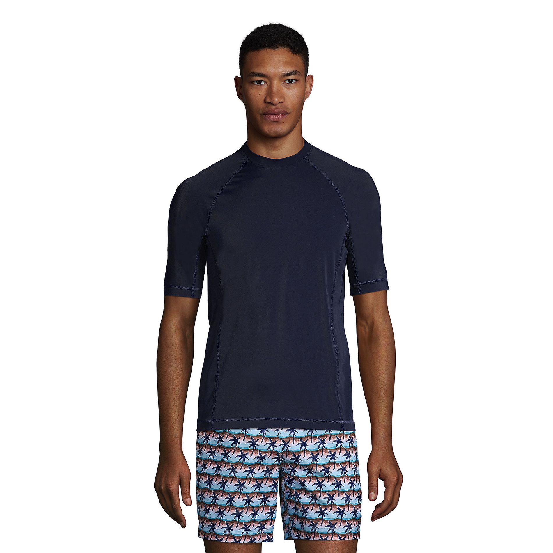 Lands' End Men's Short Sleeve Swim Tee Rash Guard