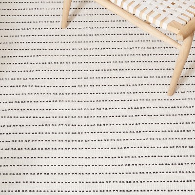 Ivory and Black Handwoven Wool Rectangular Area Rug, 6' x 9'