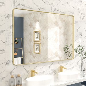 Apmir 48 in. W x 32 in. H Rectangular Aluminum Alloy Framed and Tempered Glass Wall Mirror in Brushed Gold - 1 of 4