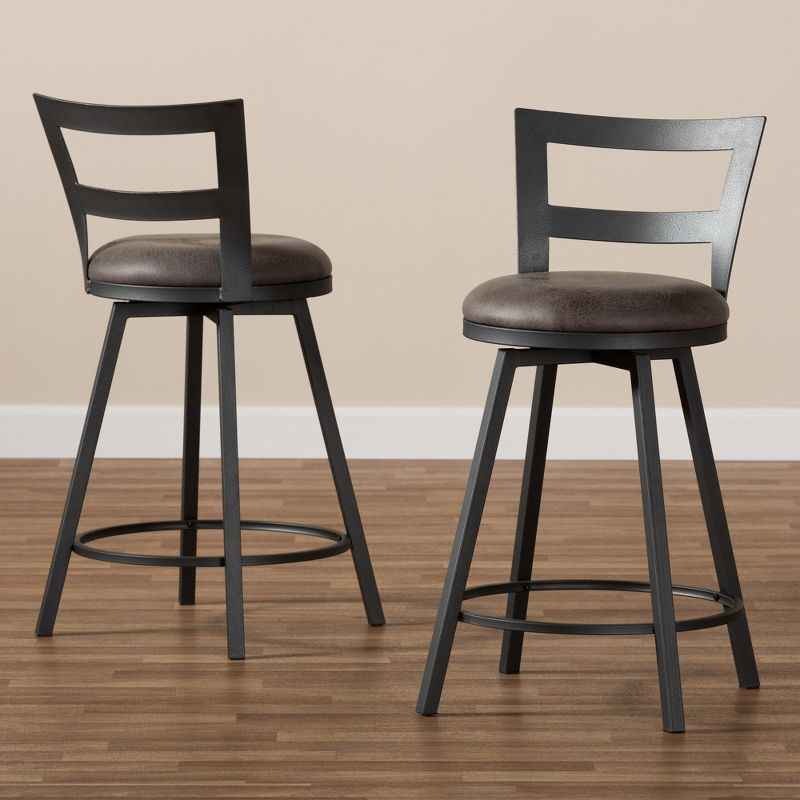 Set of 2 Arjean Faux Leather Upholstered Pub Counter Height Barstools Gray/Black - Baxton Studio, 3 of 9