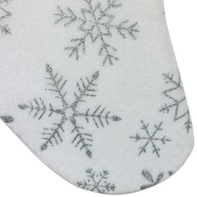White and Silver Snowflakes Christmas Stocking with Folded Cuff