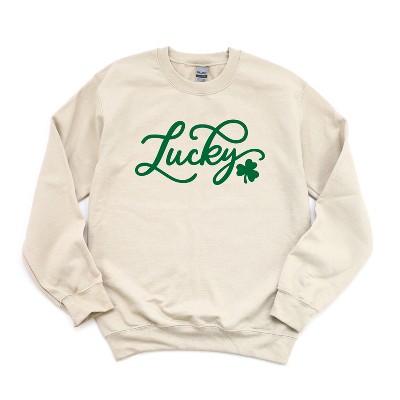 Simply Sage Market Women's Graphic Sweatshirt Cursive Lucky Clover St. Patrick's Day