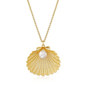 Ross-Simons Italian Cultured Pearl Seashell Pendant Necklace in 18kt Gold Over Sterling Silver Size 18 - 1 of 3
