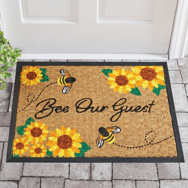 Collections Etc Bee Our Guest Floral Coco Skid-Resistant Door Mat 1'6"x2'3", 2 of 4