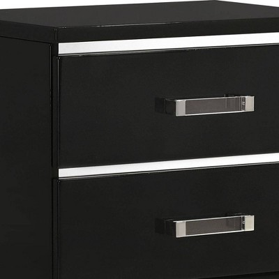 Chelsie Sleek Black Solid Wood Nightstand with Silver Accents