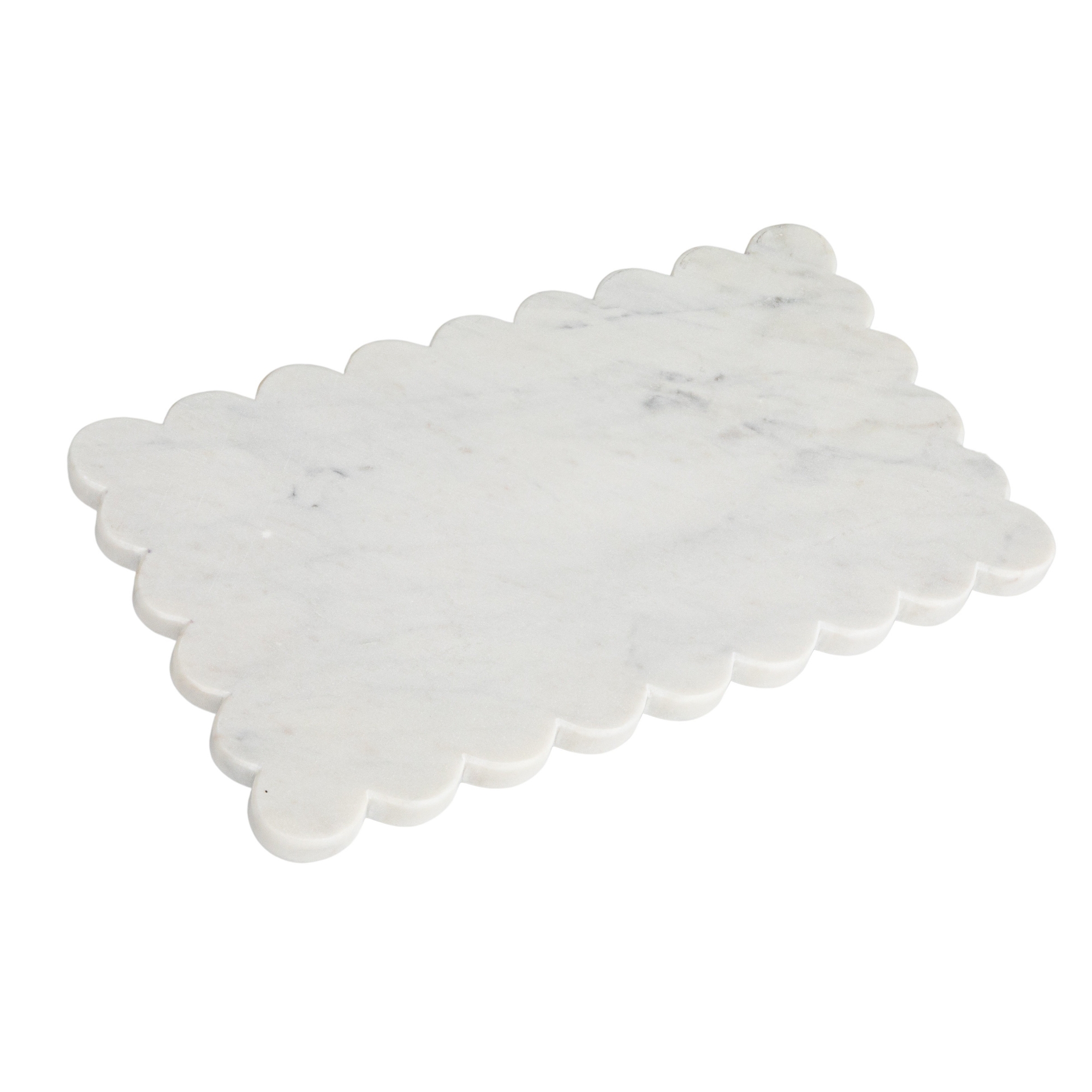 Storied Home Marble Cheese Board with Scalloped Edge, White